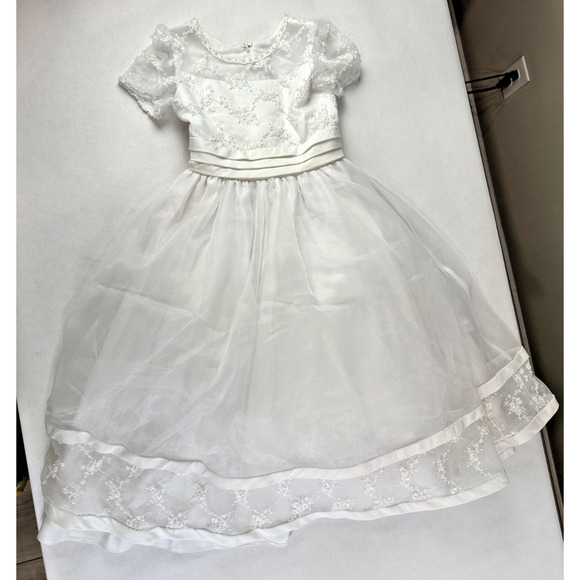 L'Etoile Designer Dress First Communion Flower Girls 8 Beaded Lace White Wedding - Picture 3 of 11